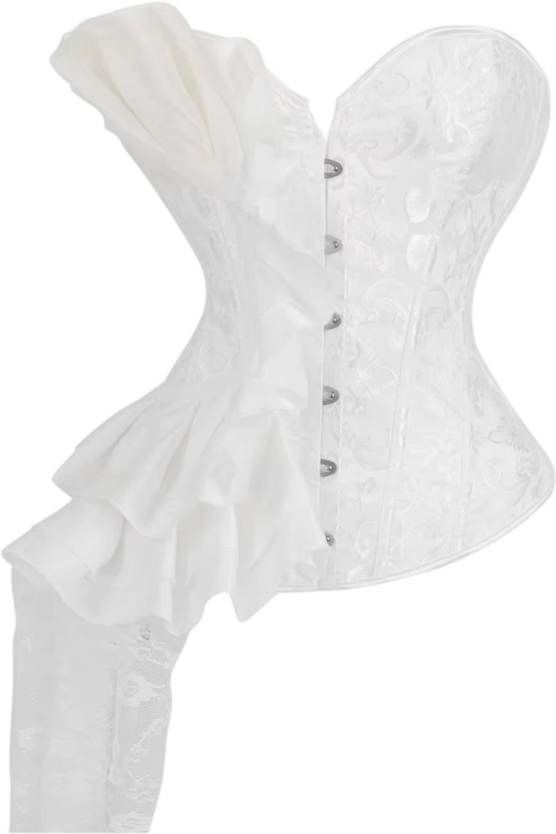 Dames Corset Top – Strapless Bustier met Sweetheart Halslijn, Jacquard, Veterdetail, Taille Cincher en Gothic Lingerie - Wit - Maat L