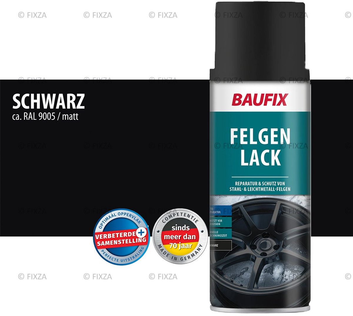 BAUFIX Velgenlak Spuitbus Zwart Zijdemat 400 ml – Velgen Verf voor Aluminium & Stalen Velgen – Velgen Spray voor Velgen Opknappen en Herstellen – Bestand tegen Remstof en Weer