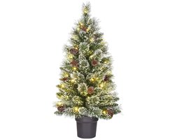 Black Box Trees Vandans Kunstkerstboom met Verlichting - Kerstboom H90 x Ø48 cm - Kunstboom in Pot met Besneeuwde Takken - Groen