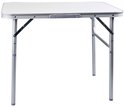 Kleine opvouwbare campingtafel met zilverkleurig tafelblad.