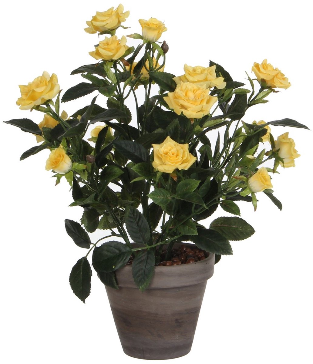 Mica Decorations Rozenstruik Kunstplant in Bloempot Stan - H33 x Ø25 cm - Geel