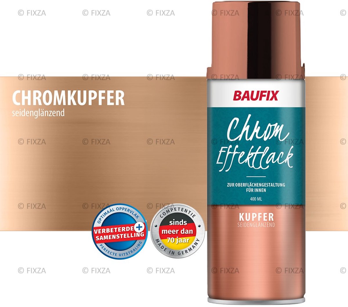 BAUFIX Chroomlak Koper Spuitbus 400 ml – Zijdeglans Koper Spray – Decoratieve Metallic Lak voor Hout, Metaal, Kunststof & Glas – Binnengebruik