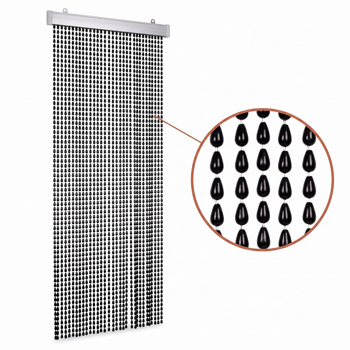 Cheqo® Kralengordijn 90x210 cm Zwart - Vliegengordijn - Deurgordijn - Insectengordijn - Horgordijn - Hordeur - Muggengordijn - Kunststof Kralen - Vliegenwerend - Vliegendeur - Anti Insecten - voor Deur, Tuindeur, Balkondeur, Caravan en Camper
