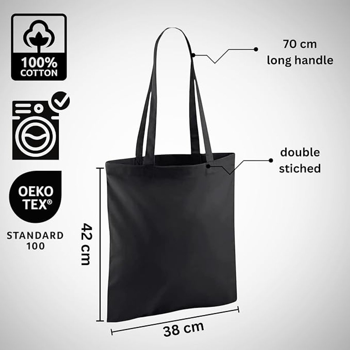 Handtas van 100% katoen - stoftas 35 x 40 cm, lange handvat | Herbruikbaar en wasbaar voor winkels | Robuust, licht, geschikt voor winkelen of dagelijks gebruik | Schroefde route