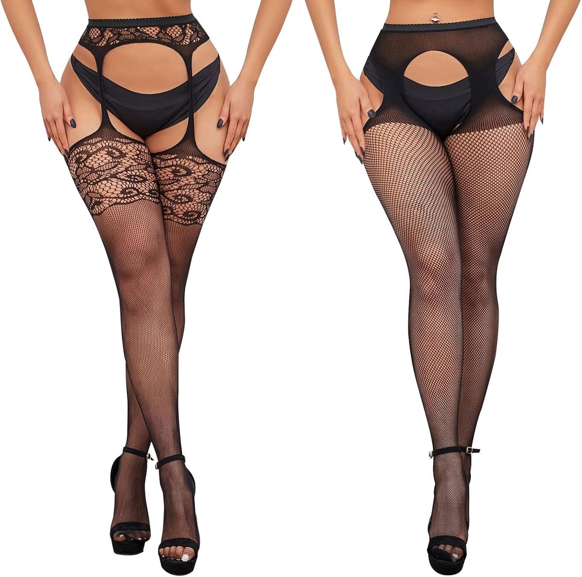 2 Paar Visnet Kousen, Sexy Dames Kousen voor Kostuums, Feest, Cosplay en Halloween, Hoge Dikke Thigh Highs