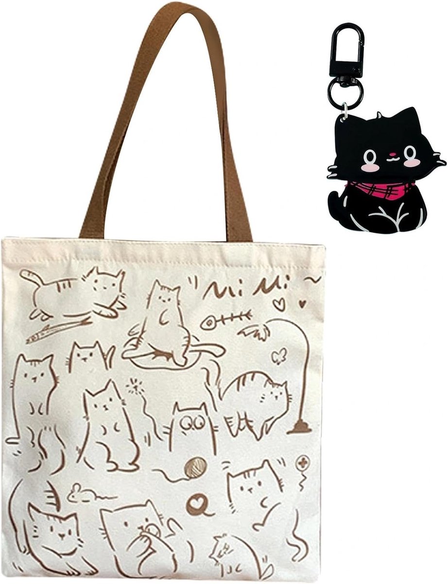 Duurzame Canvas Tote Bag voor Vrouwen, Grote Cat Shopping Bag voor School, Werk en Reizen, Perfect Cadeau voor Moeders en Vriendinnen