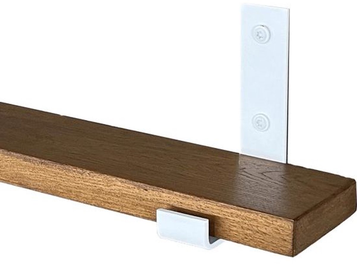 GoudmetHout Donkere Eiken Wandplank - 260x10 cm - Plankdragers L-UP Mat Wit Donker eiken