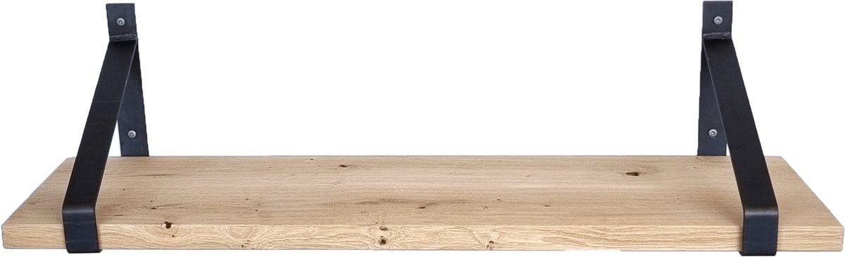 GoudmetHout Lichte Eiken Wandplank - 240x30 cm - 2 Industriële XL Plankdragers Mat Blank Licht eiken