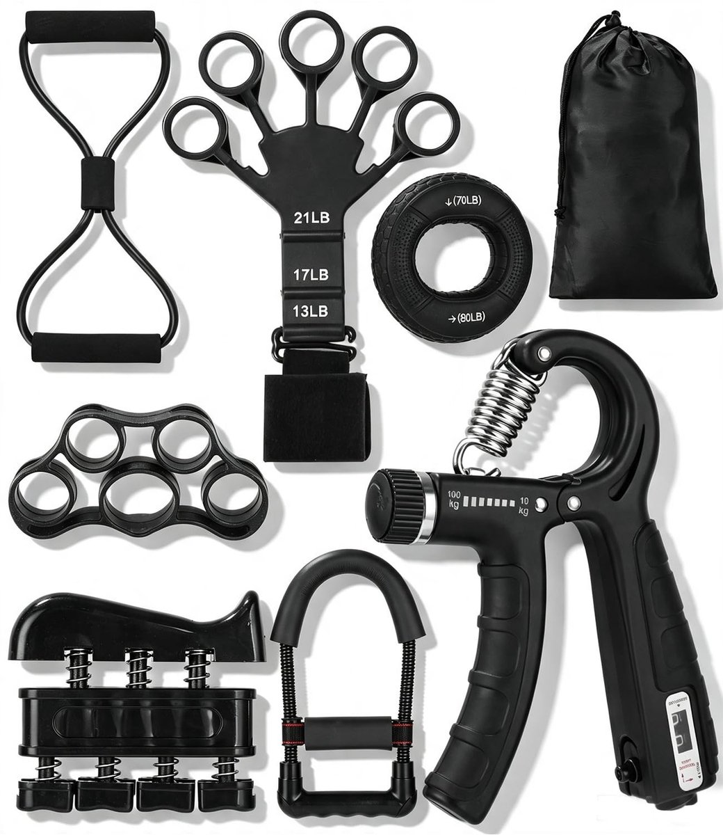 Elzusha - Handtrainer - Instelbare weerstand - 7-delig zwart