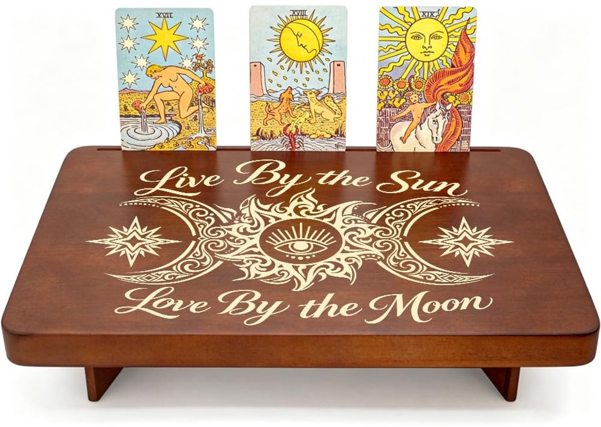 Elzusha - Tarot Altaartafel - Houten Meditatie Tafel 30 x 20 cm met Zon en Maan Patroon