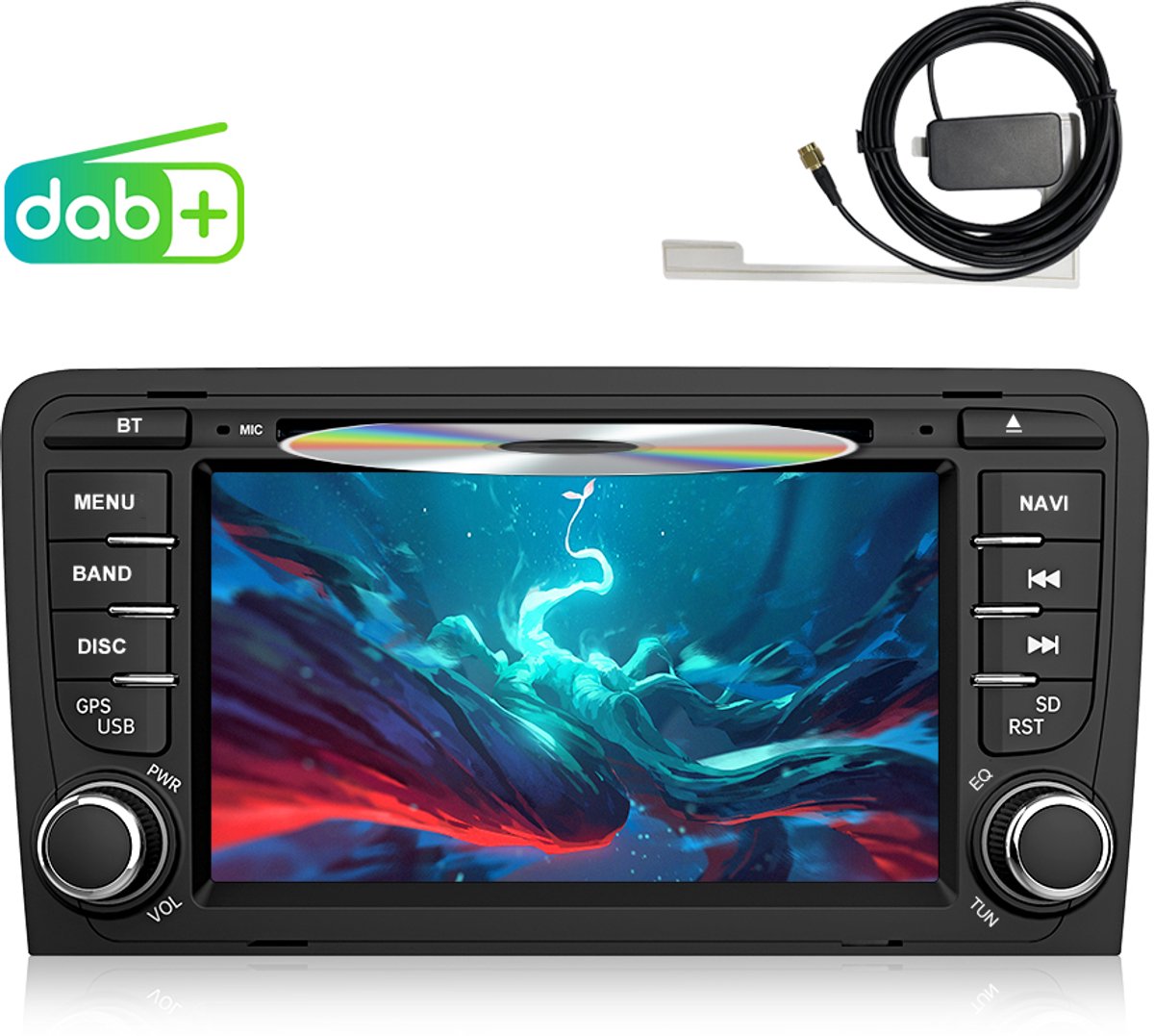 Junsun Wince 6.0 Autoradio met CD DVD Speler Geschikt voor Audi A3 S3 RS3 8P 2003-13 - GPS-Navigatiesystem - Bluetooth - 7-inch Touchscreen - DAB-antenne - Stuurwielbediening - RDS - AUX - USB