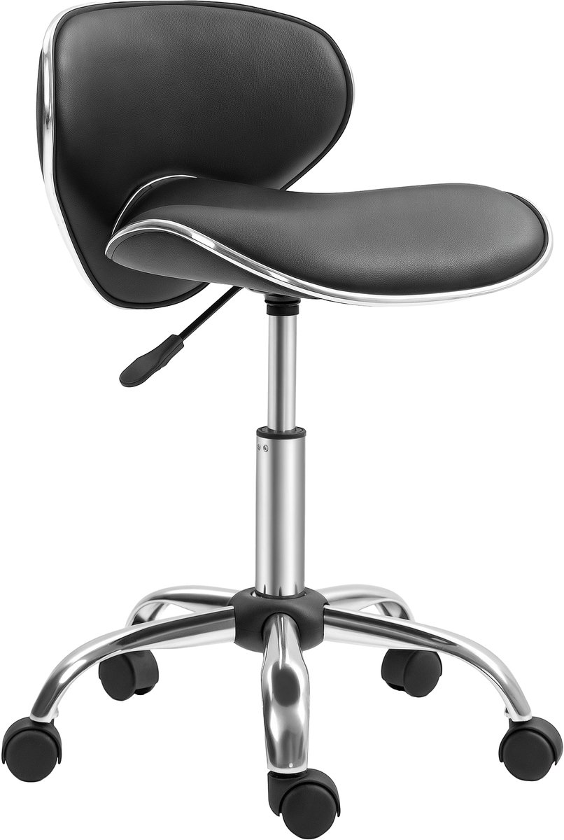 Rolkruk Met Dik Kussen PU Leer In Hoogte Verstelbare Draaibare Kruk Voor Werk SPA Salon Met Rug (Zwart)