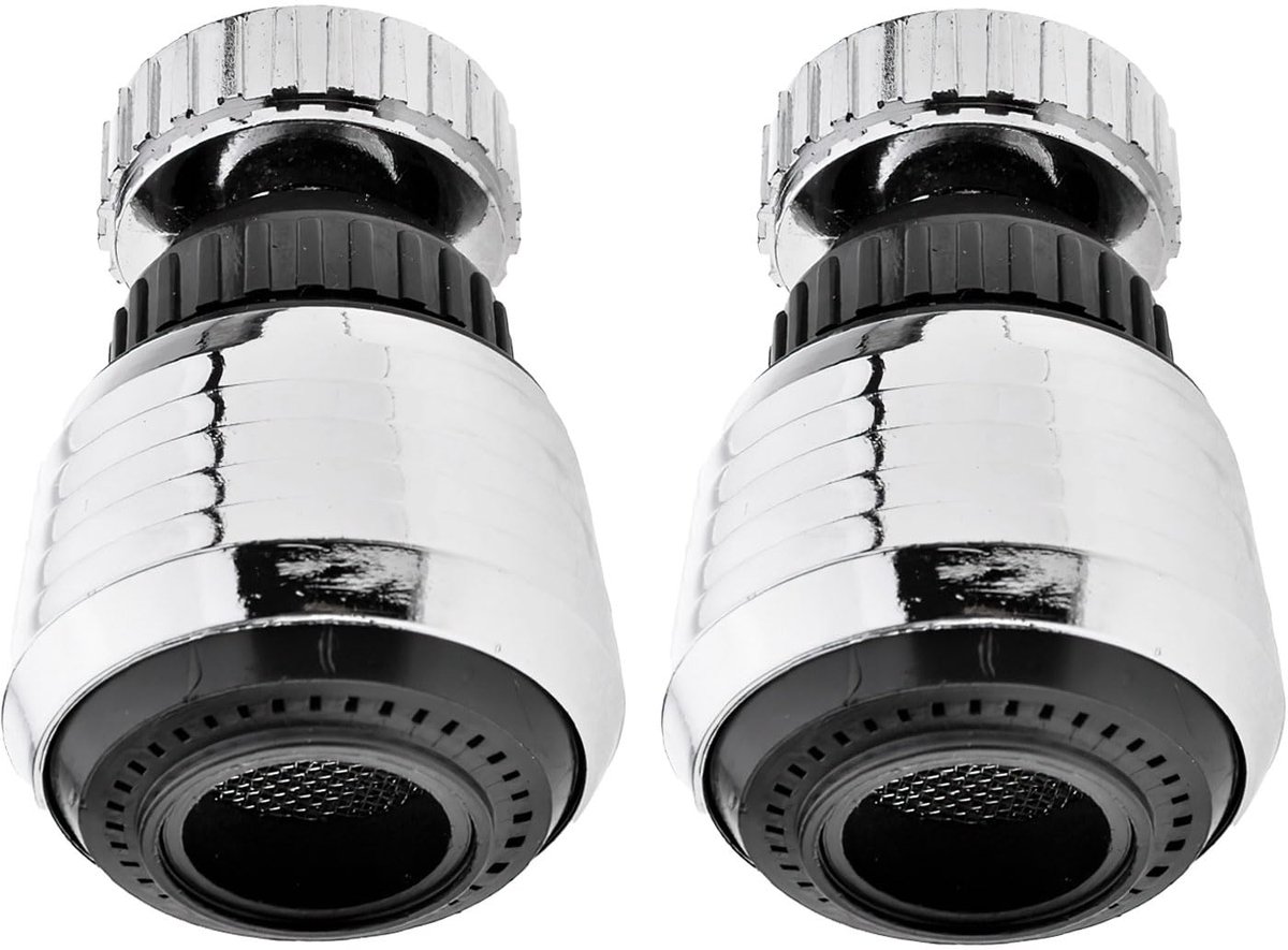 Kraan Perlator Opzetstuk - 360° Draaibaar met Beluchter, Zeef en Douchefunctie - Voor Keuken en Badkamer - Zilver - 2 Stuks