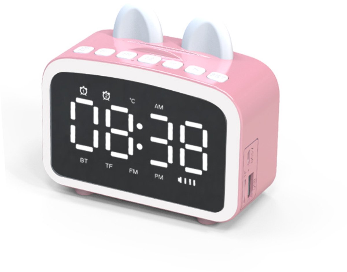 Digitale klok - Bluetooth-luidspreker - met FM-radio - LED-display - USB-poort - nachtlampje - waterdicht - geschikt slaapkamer, keuken, woonkamer, kantoor, studentenkamer - roze