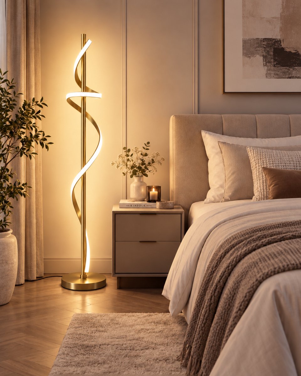 Moderne gouden vloerlamp LED 40W, dimbaar en kleur instelbaar thumbnail 3