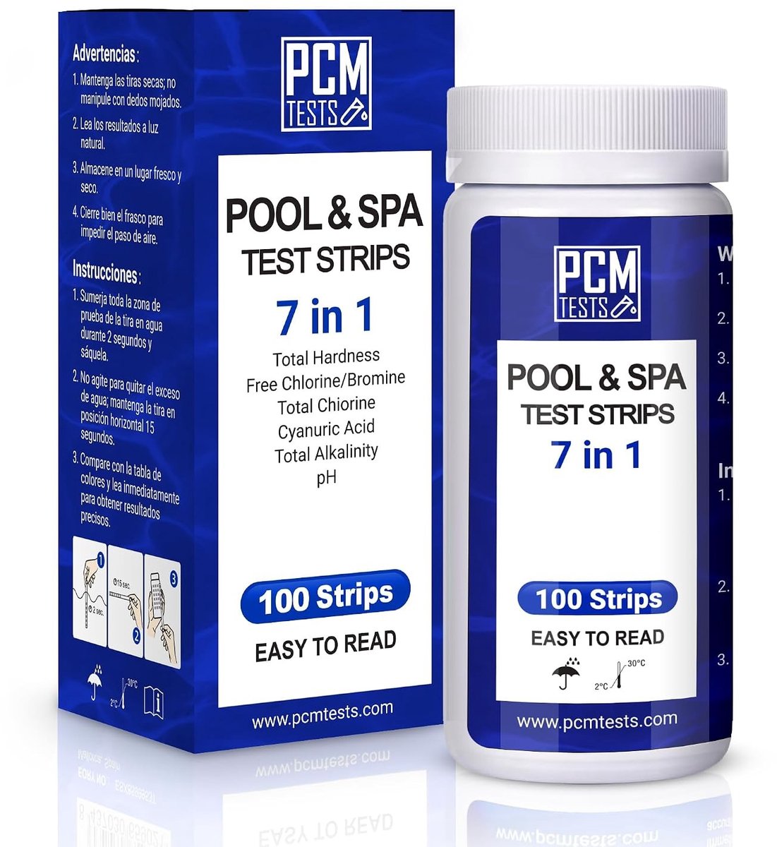 Zwembad Teststrips - 7-in-1 - 100 Stuks - Chloor- en pH-Meter voor Zwembad en Spa