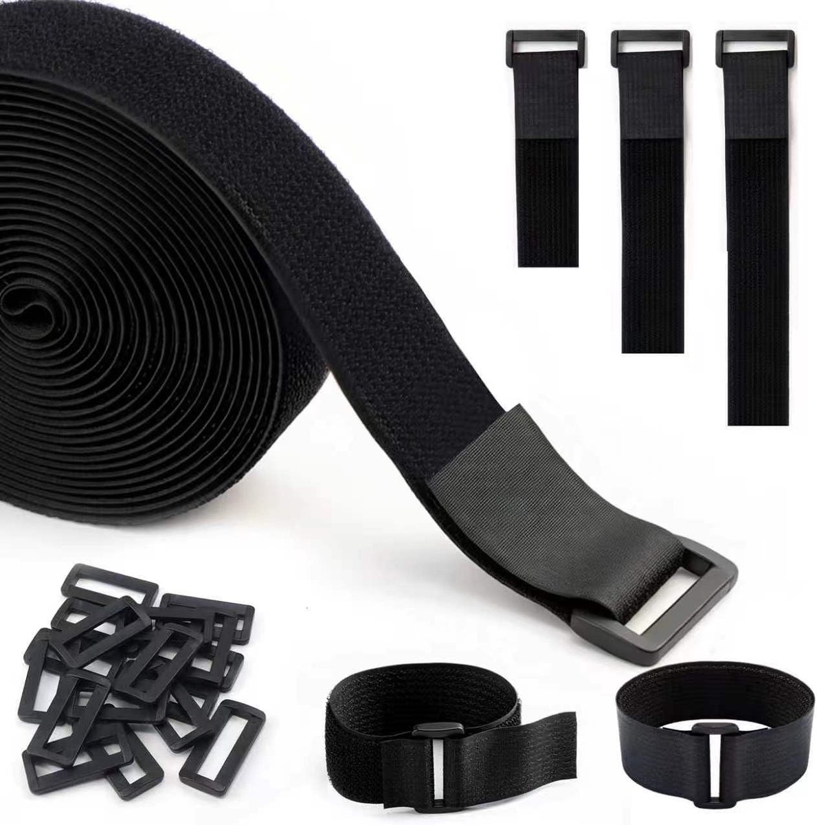Klittenband Kabelbinders - Zwart - 3,8 cm x 5 m - Duurzaam Nylon met 20 Gespen - Voor Thuis en Tuin