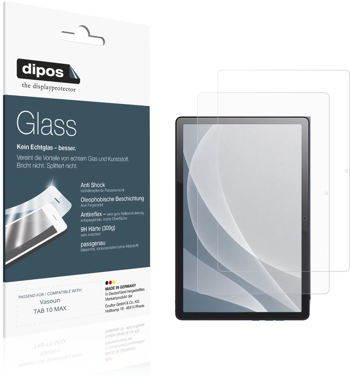 dipos – 2x Matte Pantserfolie geschikt voor Vasoun TAB 10 MAX | 9H Screenprotector