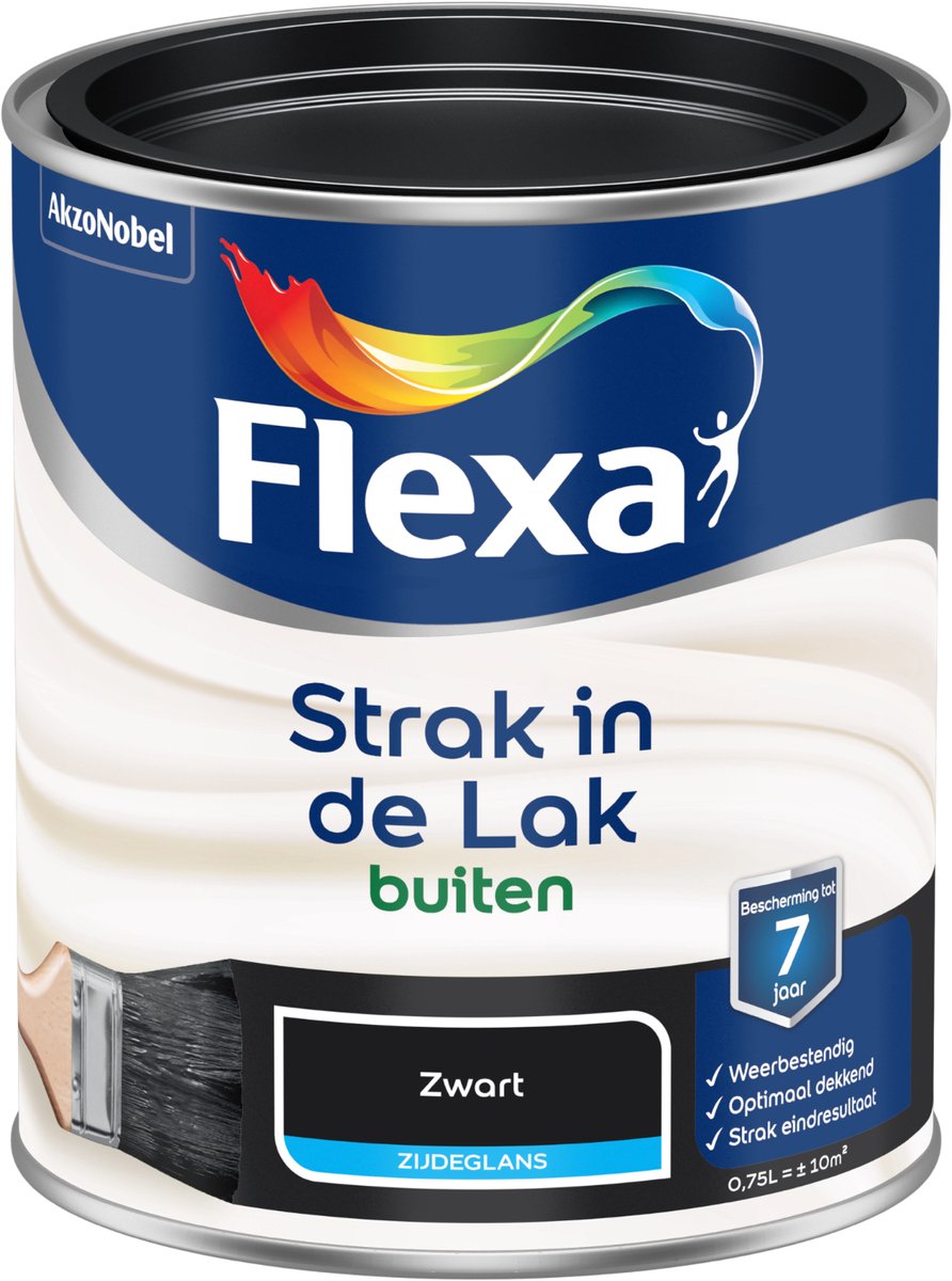 Product Bundel: Flexa - Strak In De Lak Buitenlak - Zijdeglans - Zwart - 750 Ml + Flexa Lakset