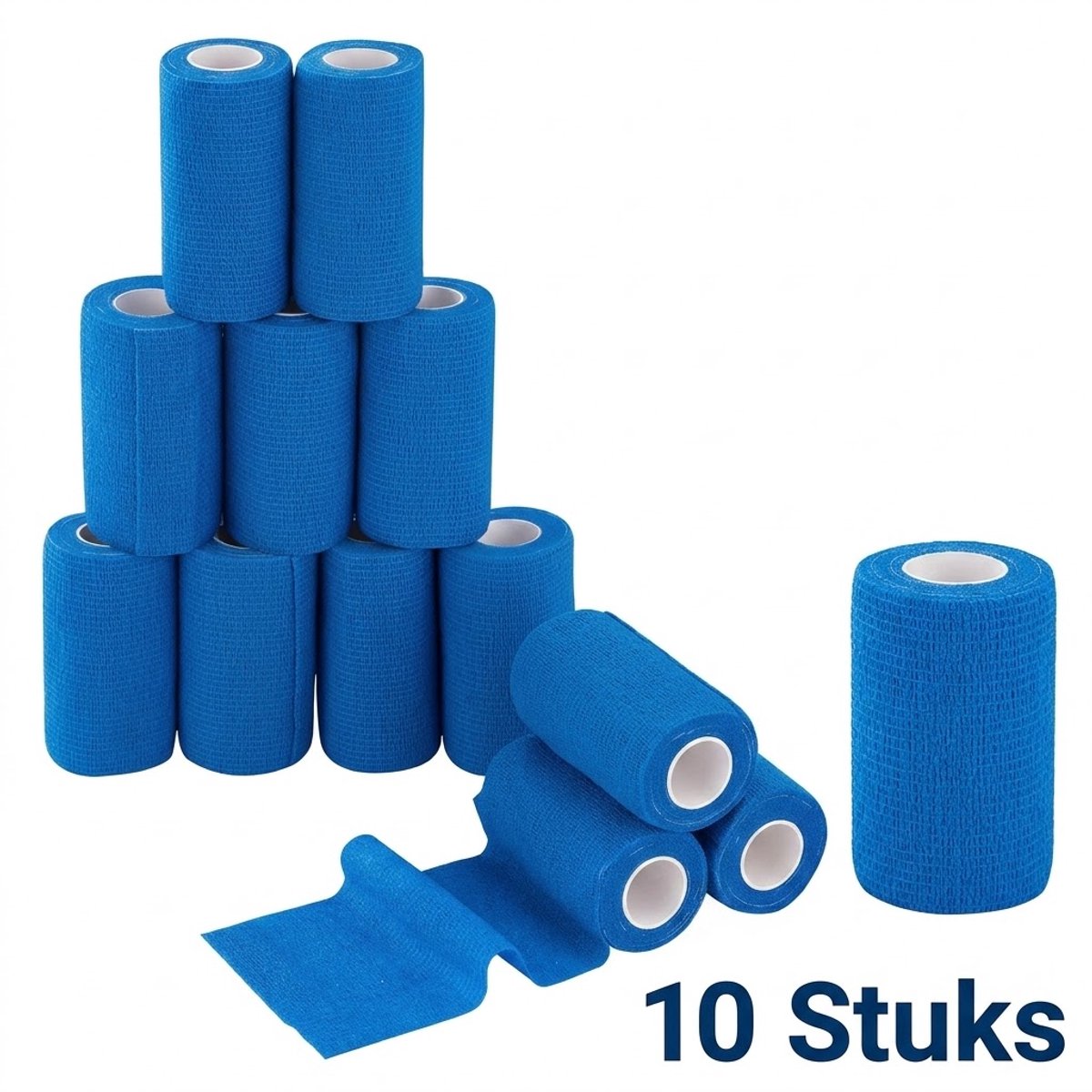 Zelfklevend Verband 10 cm x 4,5 m – Blauw – 8 Rollen – Elastisch Sportverband – Voor Pols, Voet en Vingers