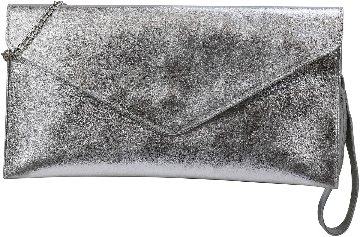 Elzusha - Clutch Schoudertas - Suède of Metallic - Zilver
