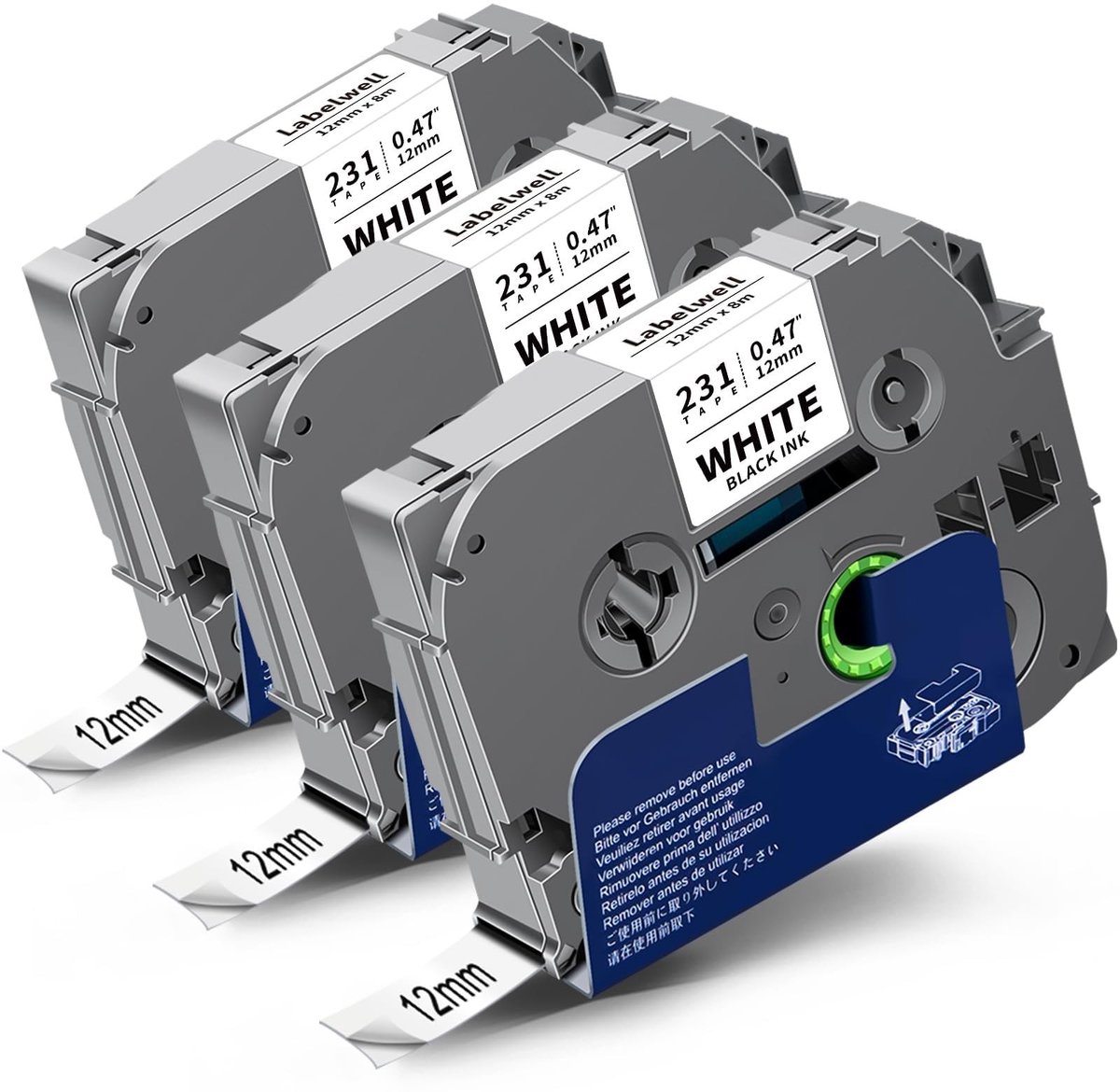 Elzusha - Compatibele Label Tape 12mm x 8m - Zwart op Wit voor Brother P-Touch