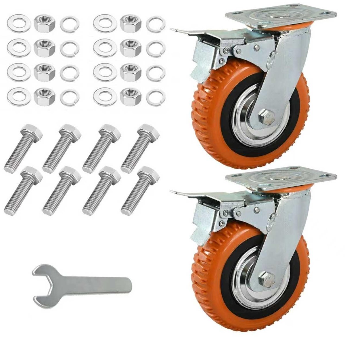 Elzusha - Set van 2 Zwenkwielen - 200 mm met rem - 360° draaibaar