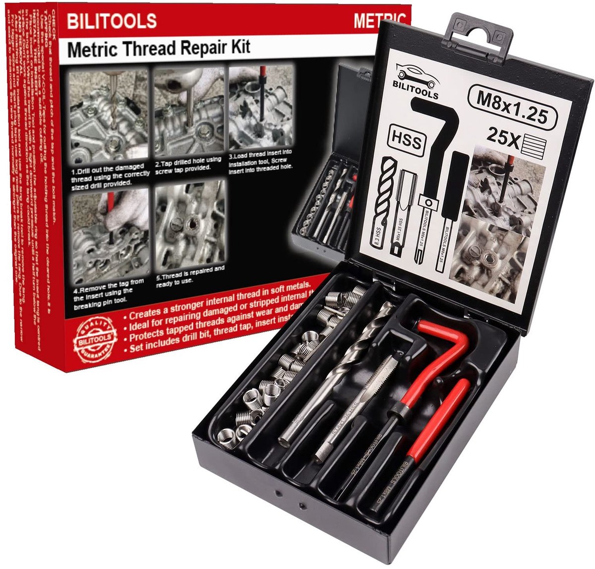 Elzusha - M8x1.25 Draad Reparatie Kit - Boor Helicoil