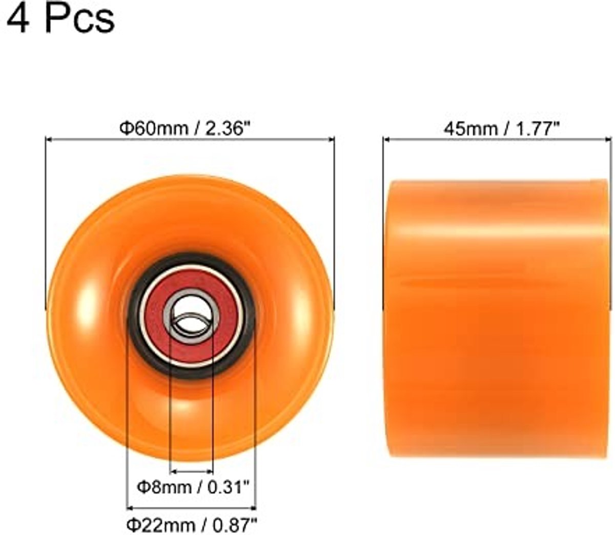 Elzusha Set van 4 Longboard Wielen met ABEC-9 Lagers 60mm