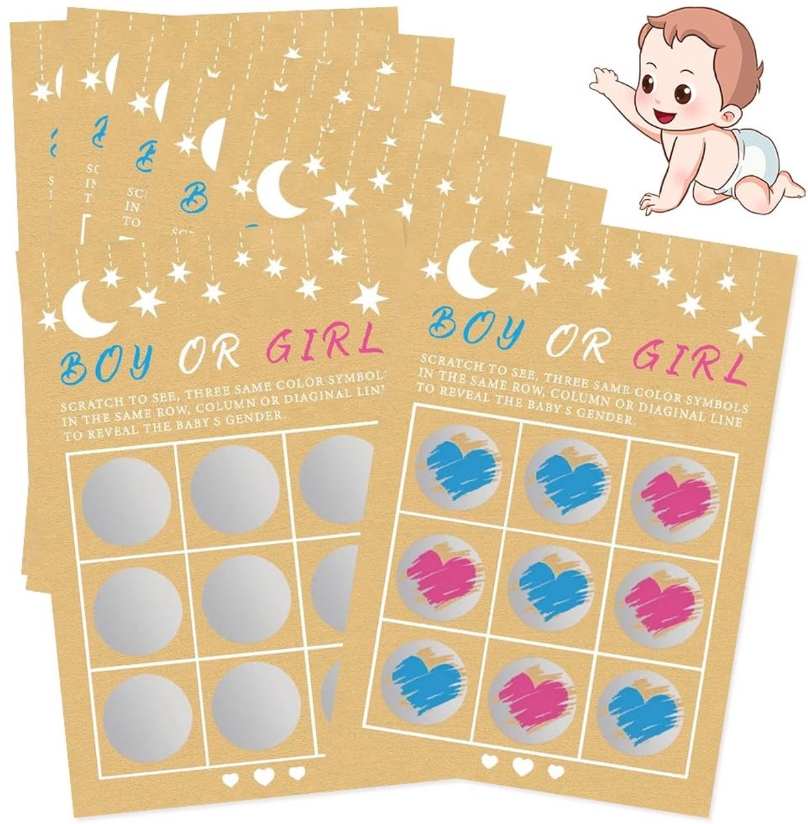 Elzusha - 7PCS Geschlecht Onthullen Scratch Off Karten - Feestelijk en modern thema