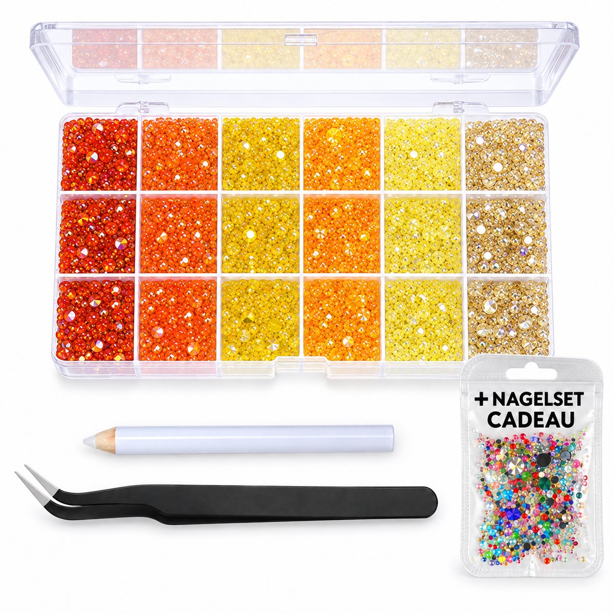 Currero Bedazzle Kit - Bedazzling - Plakstenen - Strass Steentjes - DIY Versieren - Set Met 14.500 Steentjes - 18 Vakken - Nagel Decoratie - AB Glitter - 3/4/5mm - Stijl M
