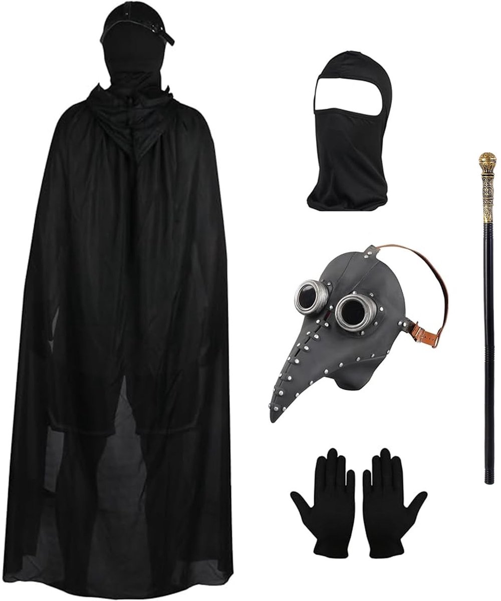 Elzusha - Cosplay Kostuum Set - Zwarte Plague Doctor Masker