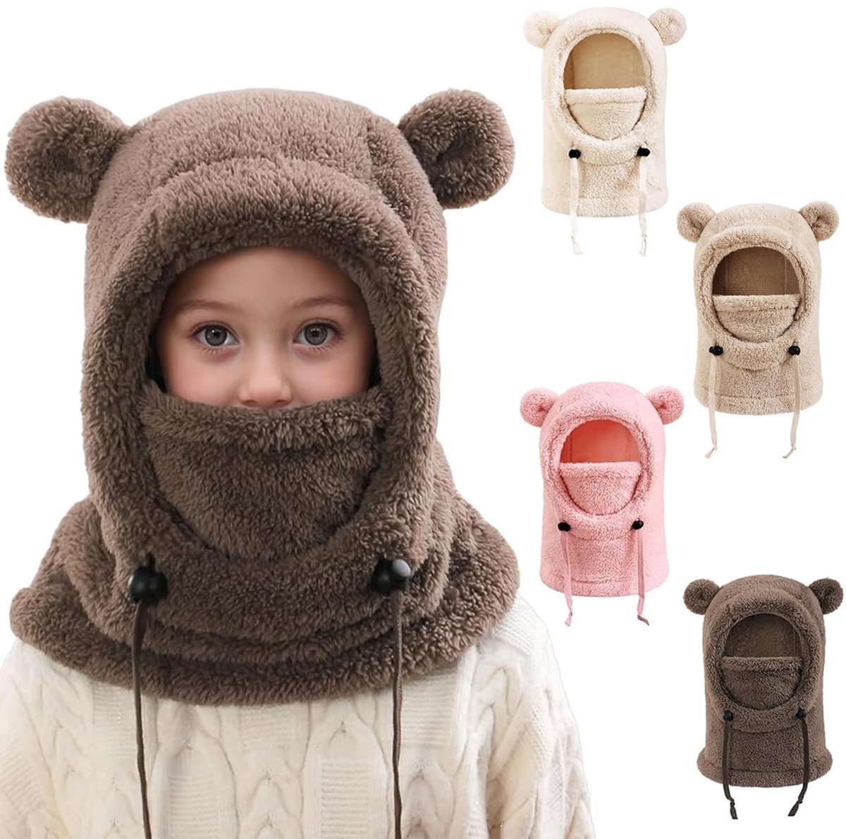 Elzusha - Unisex Kinder Winter Balaclava - Warme Fleece Hoofddeksel Koffie