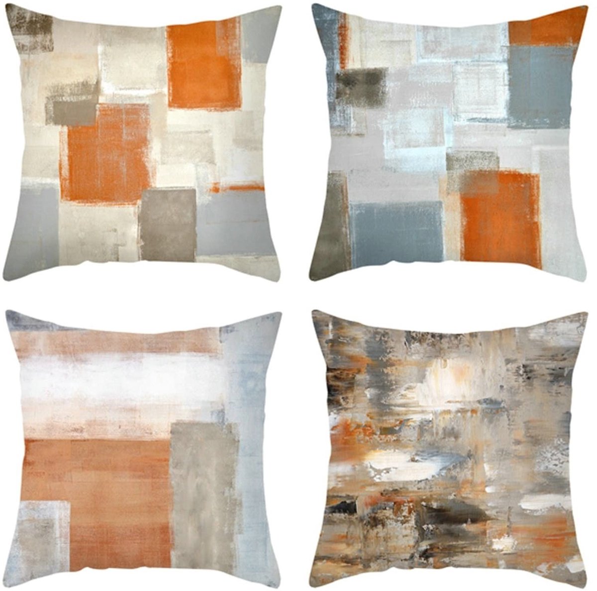 Elzusha - Kussenhoezen Set van 4 - Modern Geometrisch Oranje Grijs Wit 50x50CM