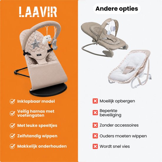 Laavir® Baby Wipstoel Beige - Extra Compact Opvouwbaar - Verstelbare Rugleuning - Inclusief Speelboog met Speeltjes - Inklapbaar & Draagbaar - Veiligheidsgordel - Vanaf 0 Maanden van Laavir — afbeelding 4
