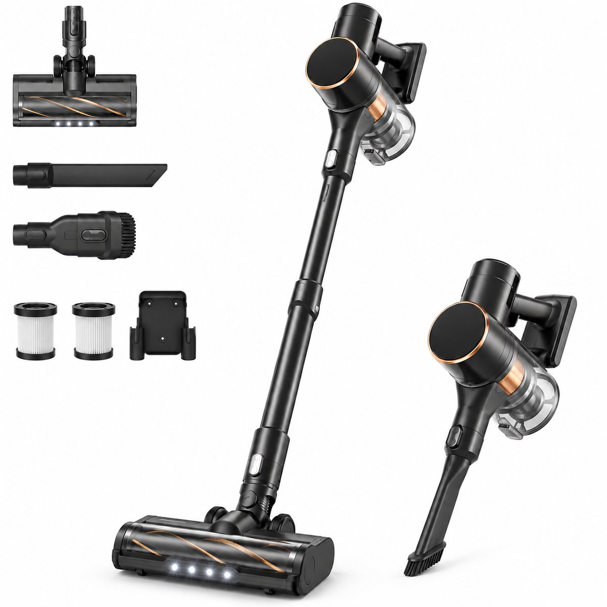 ITRONIQ Steelstofzuiger Draadloos – 45 kPa Sterke Zuigkracht – 50 Min – Anti-Knoop – HEPA Filter – LED – Zelfstaand – Zwart