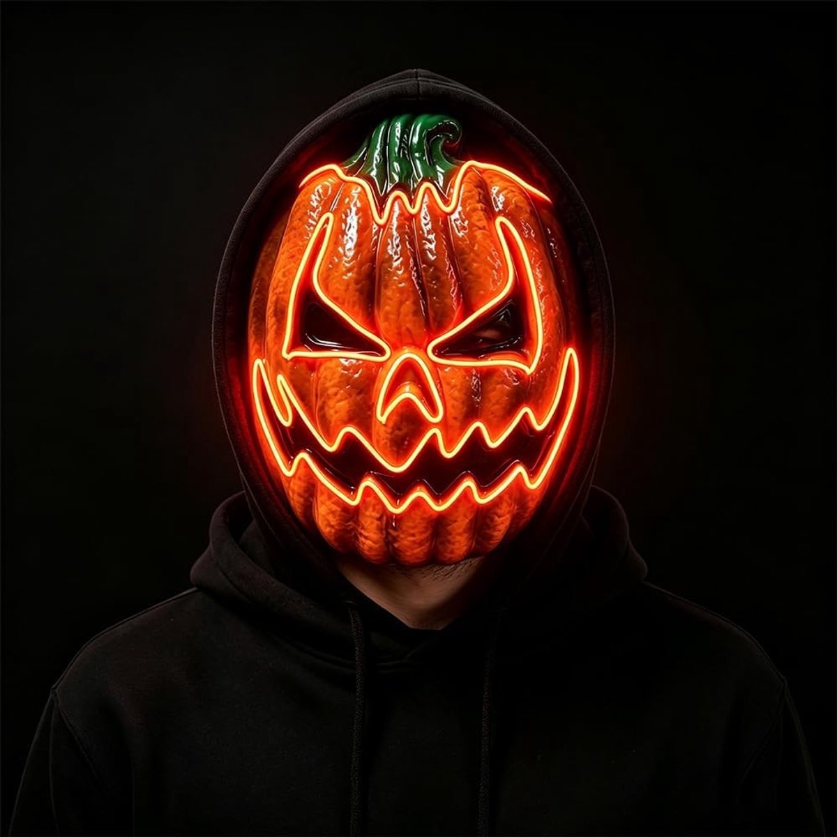 Griezelig oplichtend pompoenmasker voor Halloween, LED-verlichting, 3 lichtmodi, feestaccessoire
