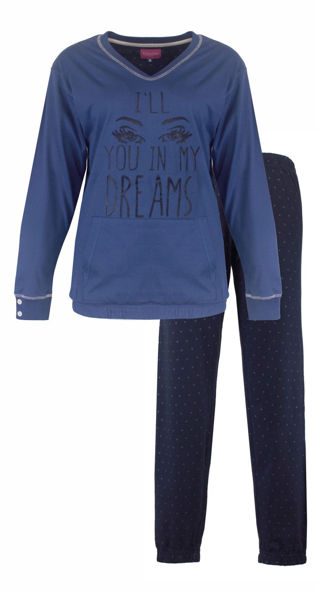 Irresistible Dames Pyjama - Katoen - V Hals - Blauw