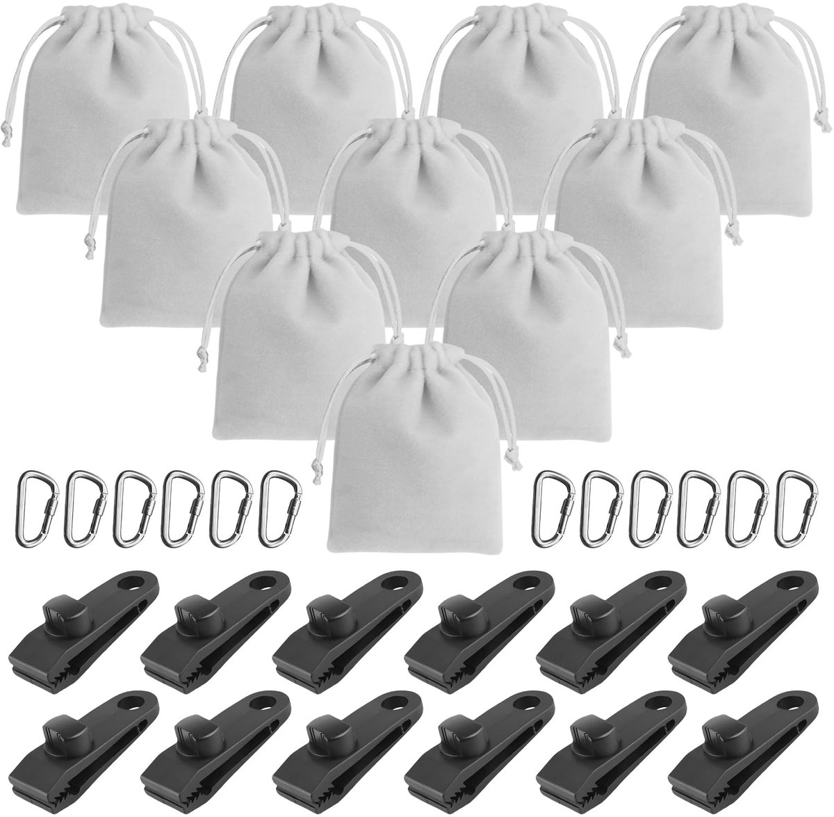 Zandzakken Set - 10 Gewichtstassen met 12 Karabiners - Voor Paviljoen, Tenten, Buitengordijnen & Tafelkleden