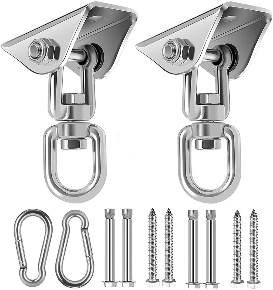 Plafondhaak - RVS 360° Draaibaar - 450 kg Draagvermogen voor Hangstoel, Hangmat, Bokszak, Slingtrainer, Yogadoek, Zonnezeil, Schommel - 2 Stuks