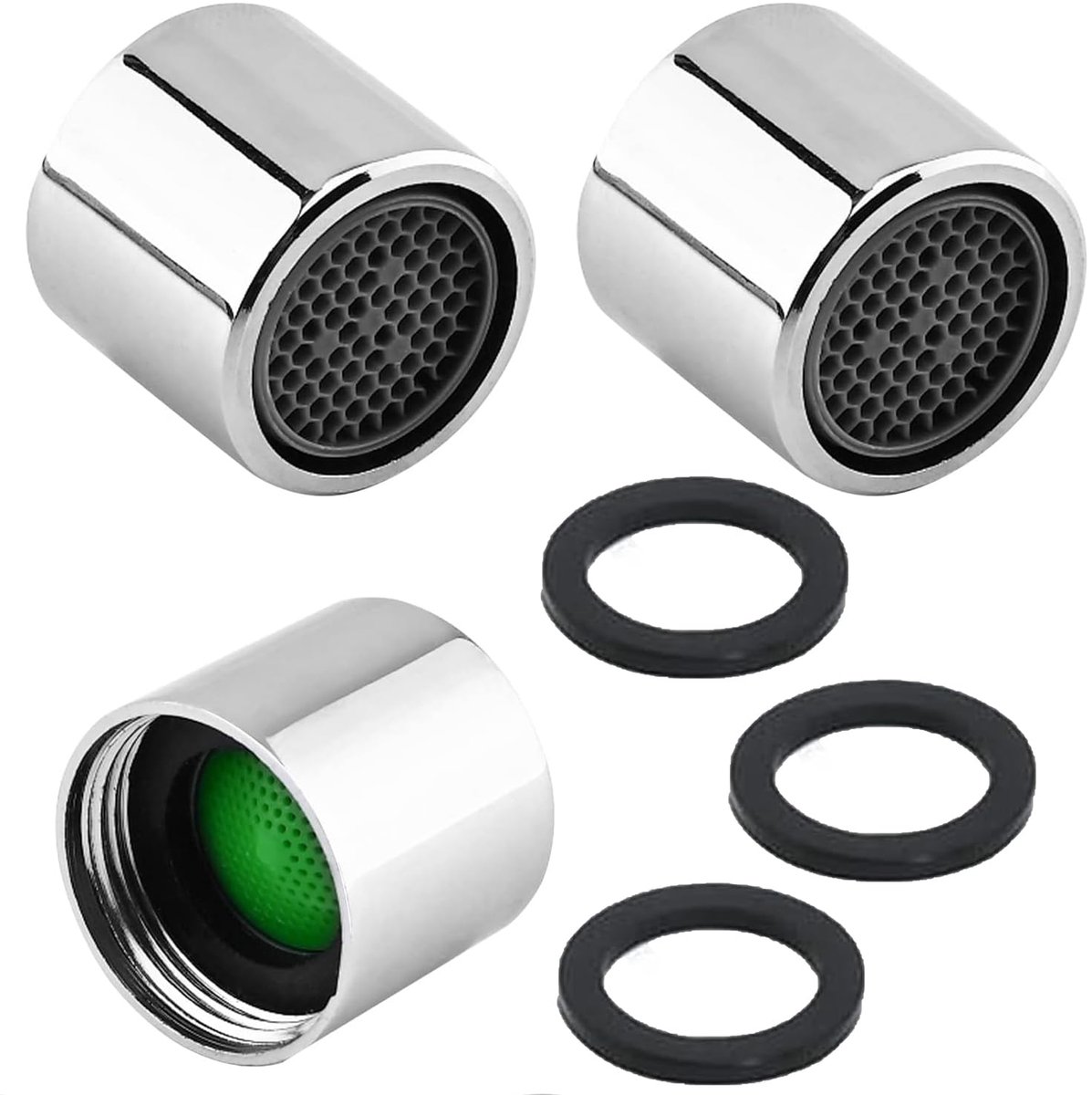 Metalen Kraanbeluchter Straalregelaar - Waterbesparend met filter, chromen messing behuizing en afdichting - Voor keuken, badkamer, spoelbak - M18 18mm schroefdraad, 3 stuks