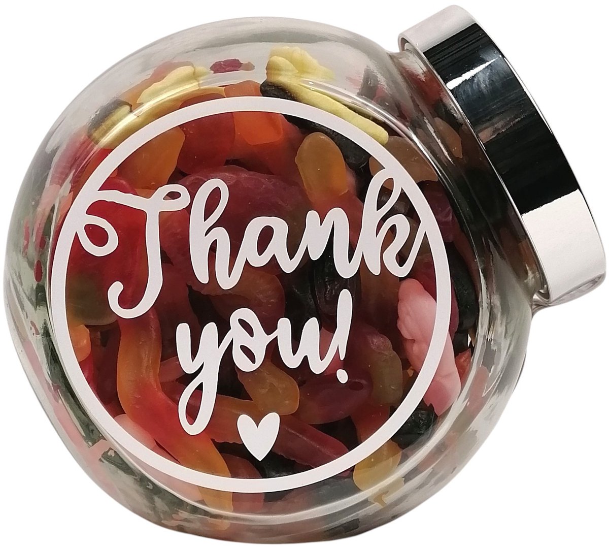 Bedankt Cadeau - Snoeppot "Thank you" (1250g Winegum Snoepmix) - Bedankt Cadeau & Waardering - Snoeppot met Vrolijk Snoepgoed - Afscheid Collega / Relatiegeschenk / Juf & Meester