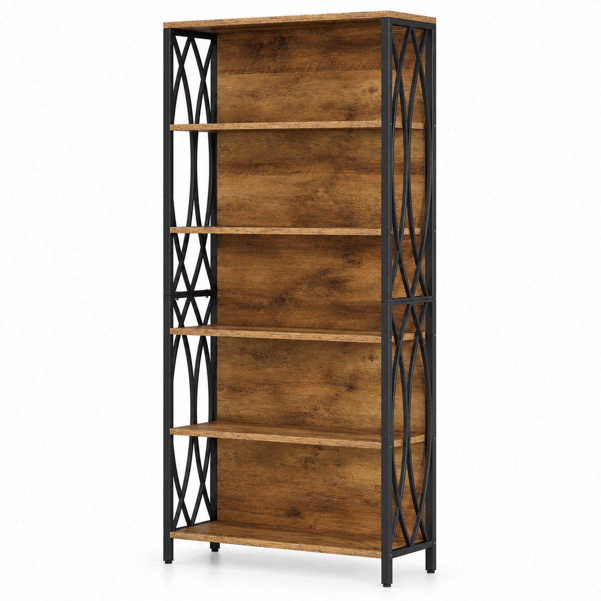 DMG Supply Boekenkast - 6 Niveaus - 80 x 28 x 180 cm - Rustiek Bruin en Zwart