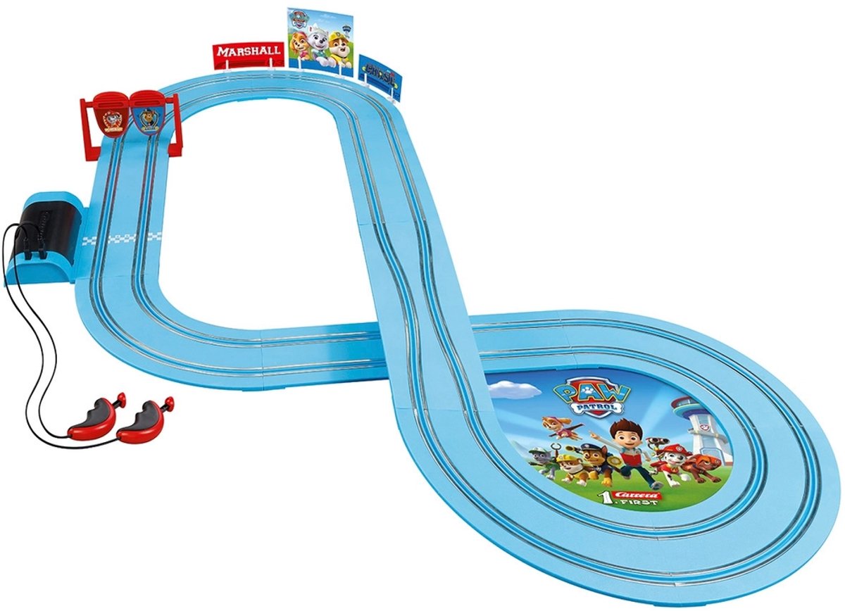 PAW Patrol - Carrera Racebaan + 2 Auto's - 2,90 Meter Lang - Paw Patrol Speelgoed - Speelgoed vanaf 3 Jaar - Speelgoed Auto - Speelgoed Auto’s - Speelgoed Autos Jongens - Raceauto - Racebaan Elektrisch