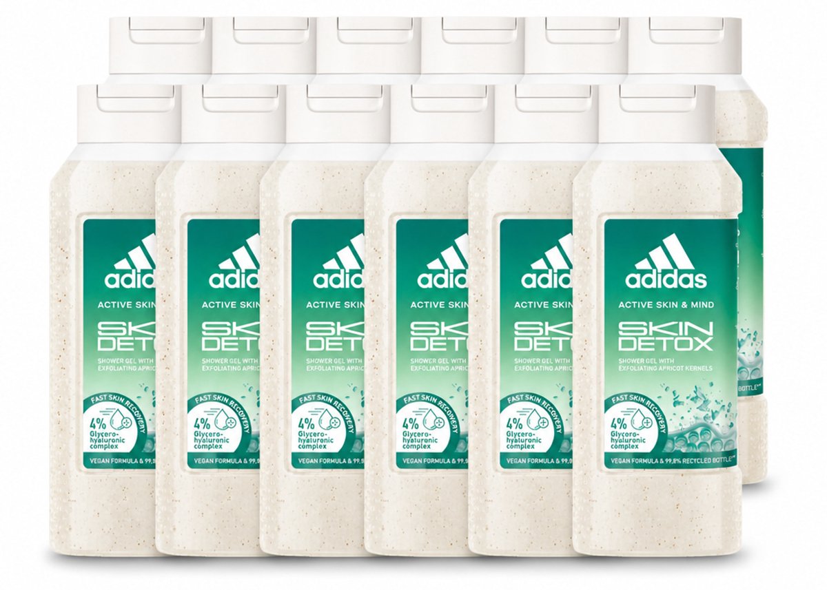 12 x Adidas – Douchegel – Active Skin & Mind Skin Detox – 250 ml - Voordeelverpakking - 12 stuks