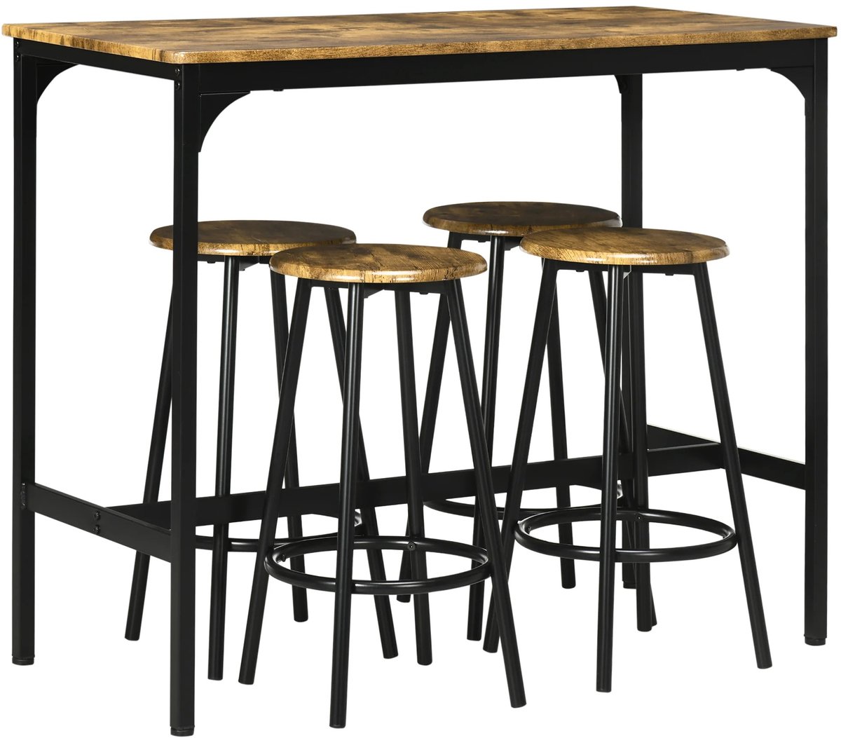 Zerova Bartafel- en barkrukkenset - hoge eettafel met barkrukken - Metalen Frame - 4 barkrukken - voor keuken, woonkamer en bar