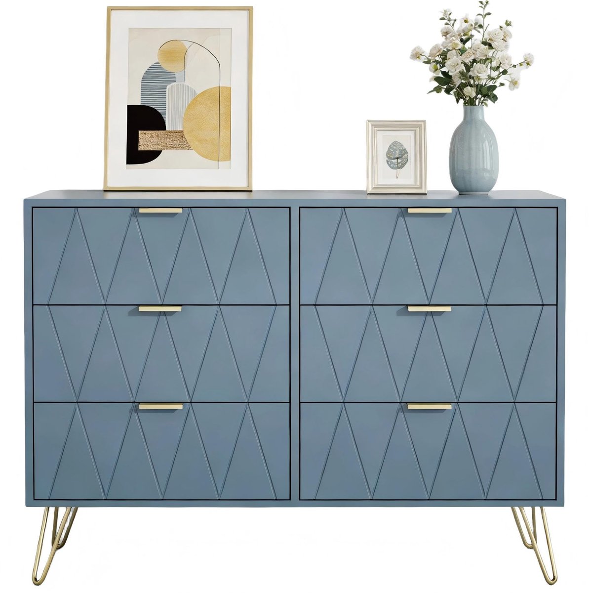 UEV Kommode mit 6 Schublanden 100x34x73cm Aufbewahrungsschrank (Graublau)