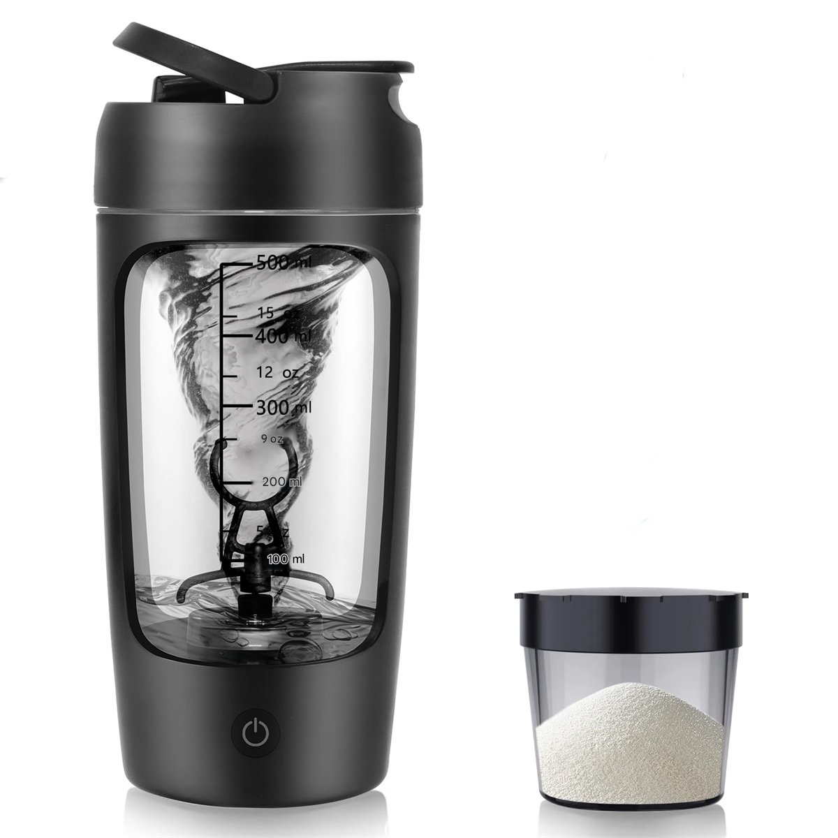 SSTRWGOOD Shaker voor eiwit- en sportdranken - Elektrische proteïneshaker 650ml - USB oplaadbaar - BPA-vrij - Geschikt voor proteïnepoeder en milkshakes - Duurzaam plastic - Afmetingen 9x20cm - Incl. poedervak en roerballen