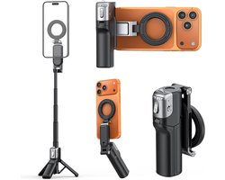 Smartphone Camera Grip met Selfiestick & Statief, Ergonomische Telefoonhouder met Afneembare Draadloze Sluiterknop, Voor Handheld Fotografie, Video en Selfies, Geschikt voor iPhone 16/17 Pro Max-Zwart