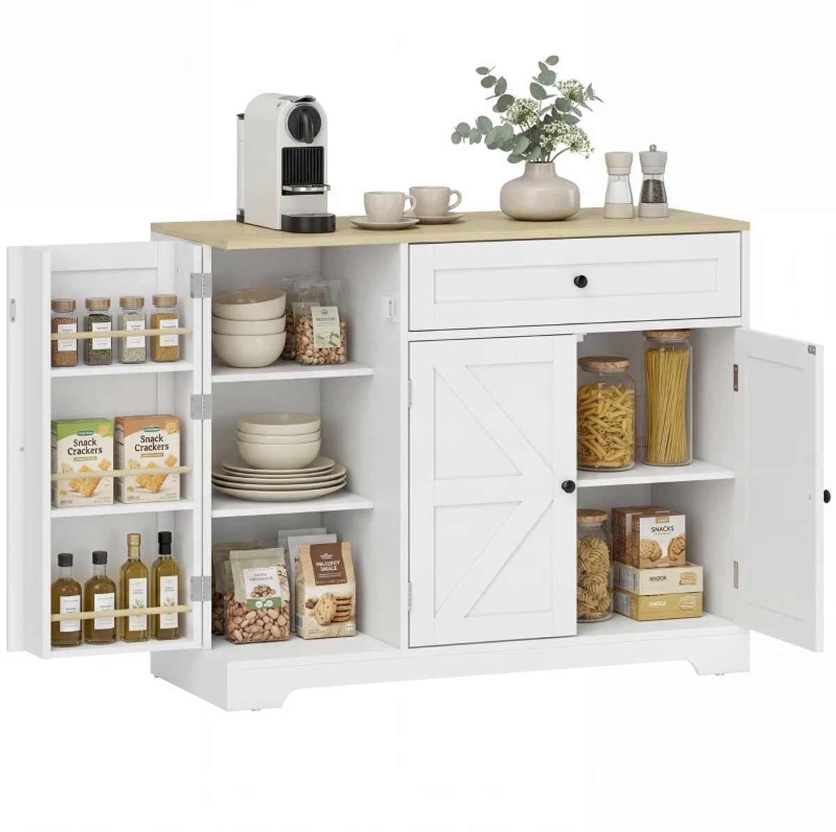 Keukenkast - Buffetkast – Organizer - Opbergkast - Kasten- Dressoir - Hout - Wit
